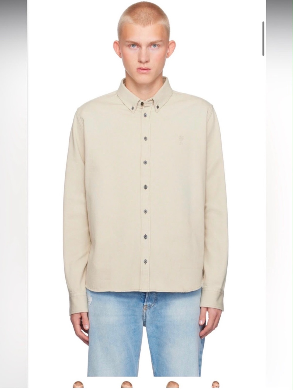 Ami Beige Button-Down Bomber-Style Shirt Jacket